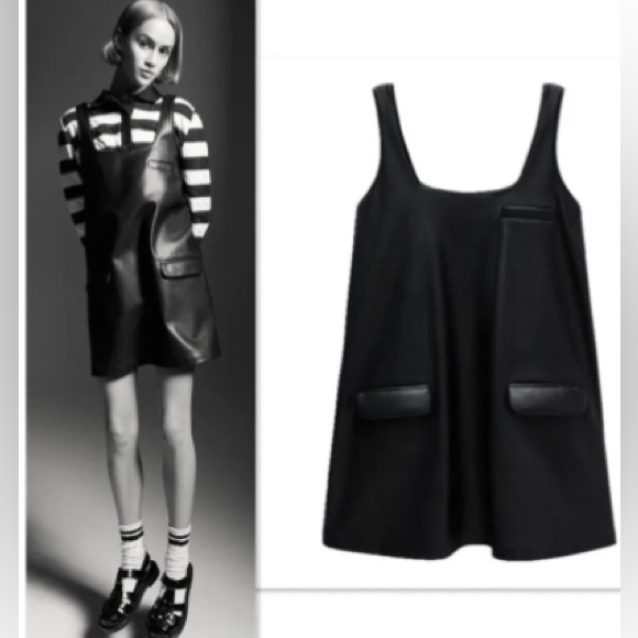 ZARA faux vegan leather pinafore overall dress size large - Picture 12 of 12